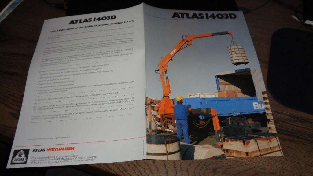 Folder  ATLAS  KRAAN  1403D, Verzenden, Nieuw, Overige merken