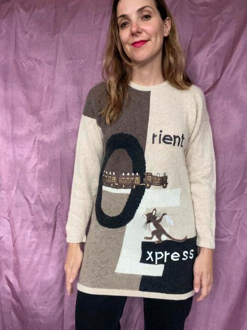 Vintage trui / pullover - oriental express- beige - S/36, Kleding | Dames, Truien en Vesten, Gedragen, Maat 36 (S), Beige, Ophalen of Verzenden