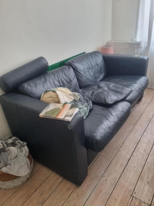 leren bank, Huis en Inrichting, Banken | Bankstellen, Gebruikt, Leer, Ophalen