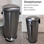 Ronde RVS afvalbak Simplehuman pedaal prullenbak, Ophalen, 50 tot 75 cm, 40 liter of meer, Zo goed als nieuw