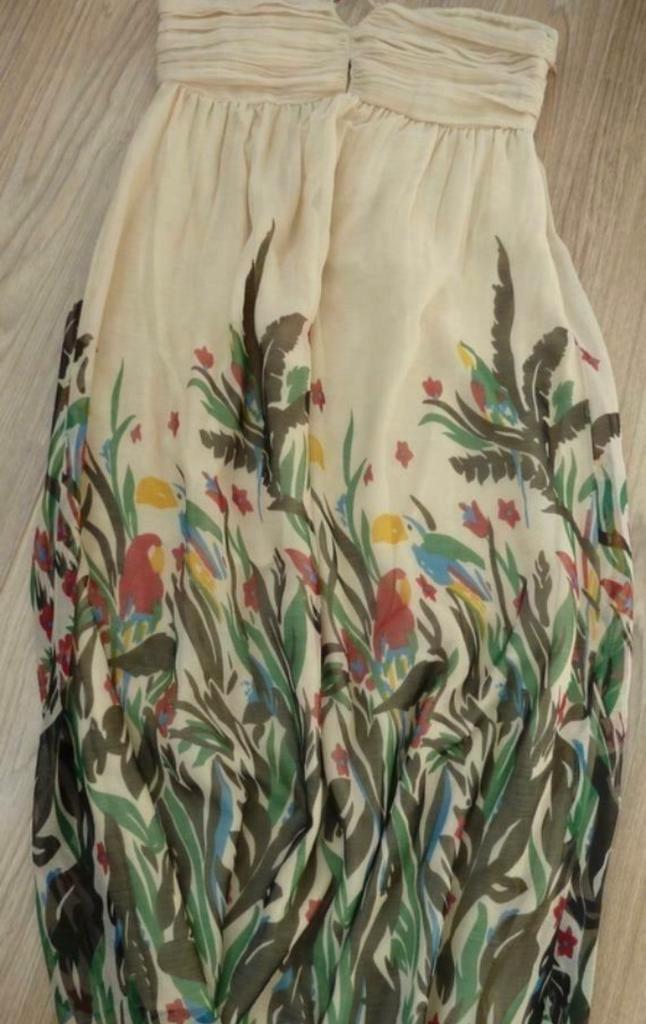 Verry Kerry supermooie feestjurk bloemen vogels M, Kleding | Dames, Jurken, Nieuw, Maat 38/40 (M), Beige, Onder de knie, Ophalen of Verzenden