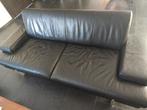 Rolf Benz Zwarte lederen bank 2 stuks 2,5 zits, Ophalen, Gebruikt, Driepersoons, Rechte bank