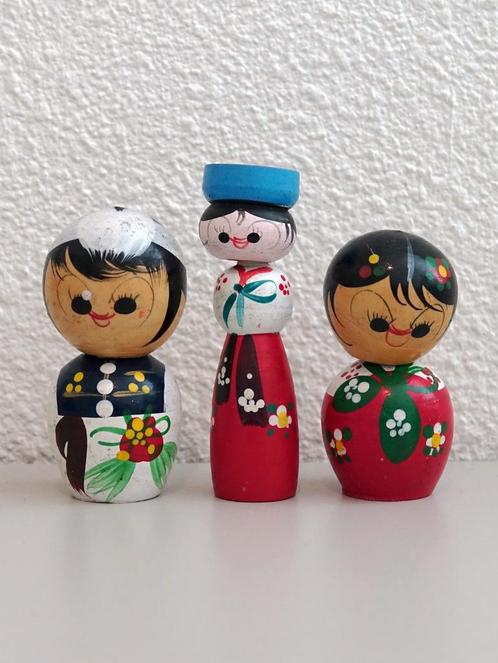 Drie Bobblehead Nodder Dolls (in Kokeshi Stijl), Verzamelen, Poppetjes en Figuurtjes, Gebruikt, Ophalen of Verzenden