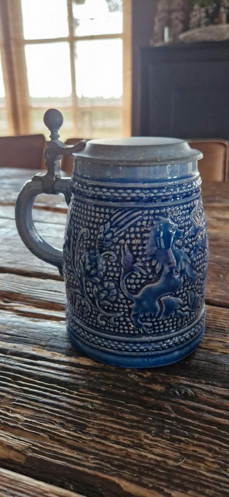 Duitse bierpul met tinnen deksel., Antiek en Kunst, Antiek | Keramiek en Aardewerk, Ophalen of Verzenden