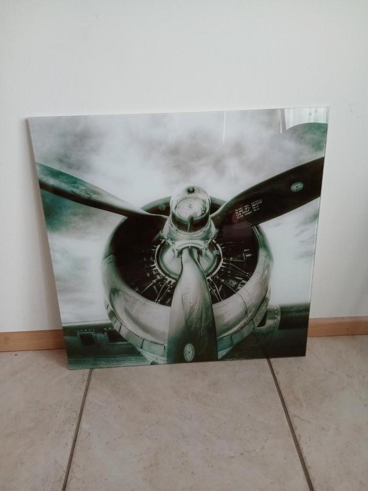 Glazen Schilderij - Vliegtuig Propeller - 60x60cm, Huis en Inrichting, Woonaccessoires | Schilderijen, Tekeningen en Foto's, Zo goed als nieuw