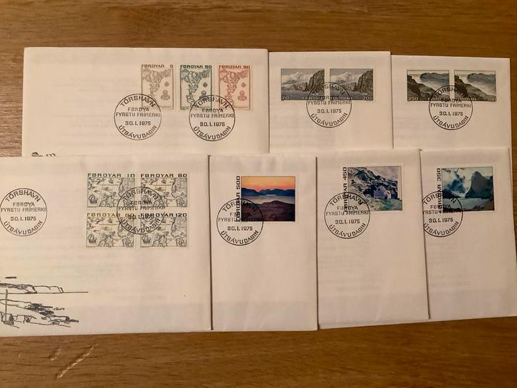 Foroyar Enveloppen - Set van 7, Postzegels en Munten, Brieven en Enveloppen | Buitenland, Envelop, Ophalen of Verzenden