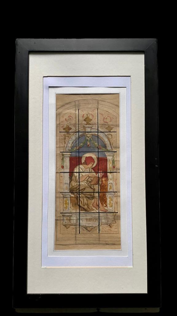 Ontwerp Kerkraam, Religieus, Gebrandschilderd, Glas in Lood, Antiek en Kunst, Antiek | Overige Antiek, Ophalen of Verzenden