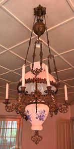 Brocante olielamp (electrisch gemaakt), Huis en Inrichting, Lampen | Kroonluchters, Ophalen, Zo goed als nieuw