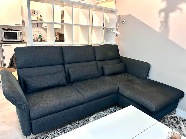 Hoekbank met tweepersoons slaapbank, Huis en Inrichting, Banken | Complete zithoeken, Gebruikt, Stof, Ophalen