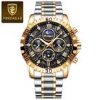 Gold/Black LuxeRVS Herenhorloge Nieuw 3Atm Chronograaf€19,95, Overige merken, Staal, Staal, Polshorloge