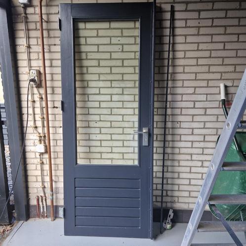 Merbau deur, Doe-het-zelf en Verbouw, Deuren en Horren, Gebruikt, Buitendeur, 200 tot 215 cm, 80 tot 100 cm, Glas, Hout, Ophalen