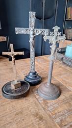 3 bijzondere antieke staand kruisbeeldjes, zie foto's, Ophalen of Verzenden