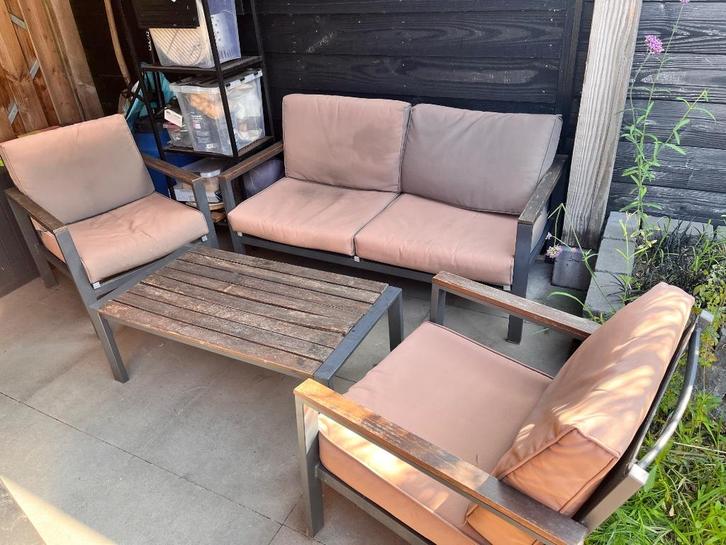 Tuinsetje, Tuin en Terras, Tuinsets en Loungesets, Gebruikt, Loungeset, Overige materialen, 4 zitplaatsen, Bank, Bijzettafel, Stoel