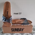 Pricedrop! Sunbay metallic grijs leer sandalen slipper 37, Nieuw, Grijs, Slippers, Sunbay