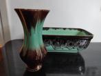 Art Deco aardewerken vaasje en schaal groen met bruin, Antiek en Kunst, Ophalen of Verzenden