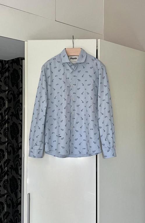 Blauw overhemd met gestileerde wilde dierenprint; maat large, Kleding | Heren, Overhemden, Nieuw, Halswijdte 41/42 (L), Blauw