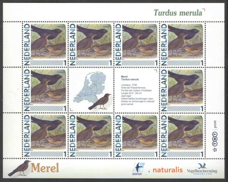 Postzegels Vogels in Nederland: Merel, Postzegels en Munten, Postzegels | Nederland, Postfris, Na 1940, Ophalen of Verzenden