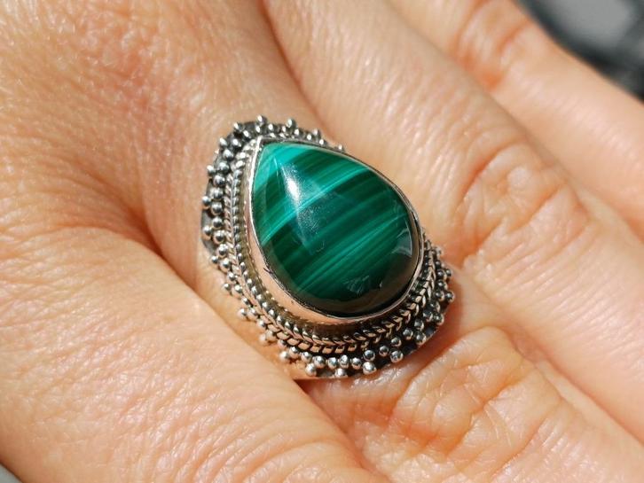 Vanoli 925 zilveren ring met malachiet maat 19, Sieraden, Tassen en Uiterlijk, Ringen, Nieuw, Dame, 18 tot 19, Groen, Zilver, Met edelsteen