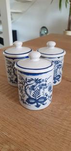 Vintage Voorraadpotten met Blauw Bloemmotief - Set van 3, Antiek en Kunst, Ophalen