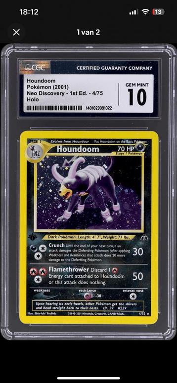 Pokémon Houndoom First Edition Neo Discovery CGC 10 (PSA) beschikbaar voor biedingen