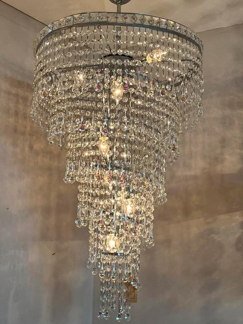 XXL vintage opaline Teardrop kroonluchter kristal hanglamp, Huis en Inrichting, Lampen | Kroonluchters, Zo goed als nieuw, Ophalen of Verzenden
