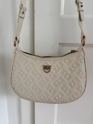 Originele Pinko Half Moon Mini Logo handtas in roomwit beschikbaar voor biedingen