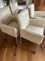 Wit leren eetkamerstoelen op wielen, Huis en Inrichting, Ophalen, Gebruikt, Wit, Leer
