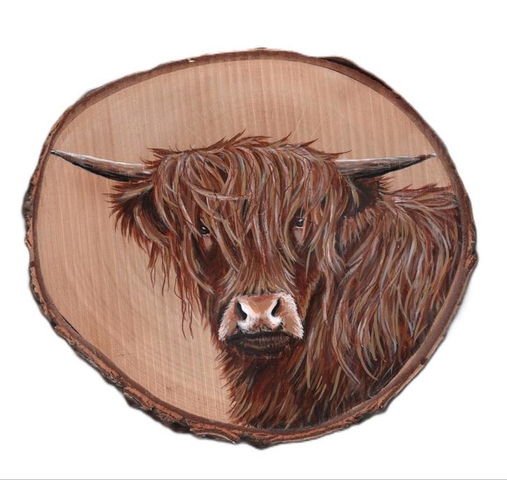 Schotse Hooglander schilderij op hout, Antiek en Kunst, Kunst | Overige Kunst, Ophalen of Verzenden