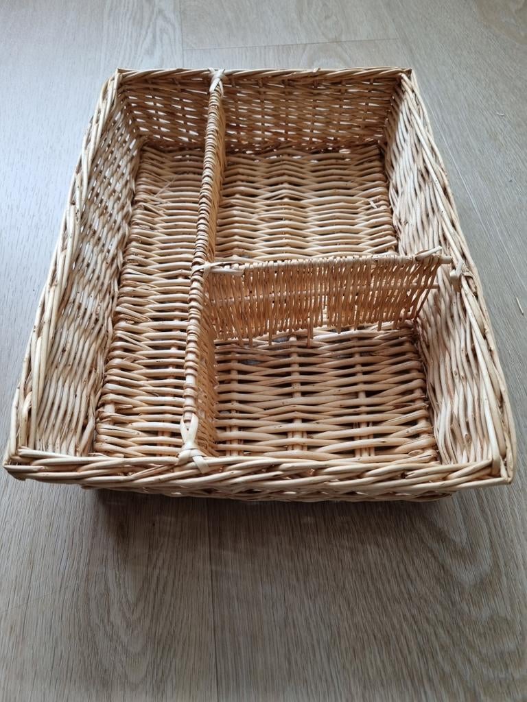 Rieten Bestekmand met 3 Vakken, Ophalen of Verzenden, Gebruikt, Hout, Los bestek