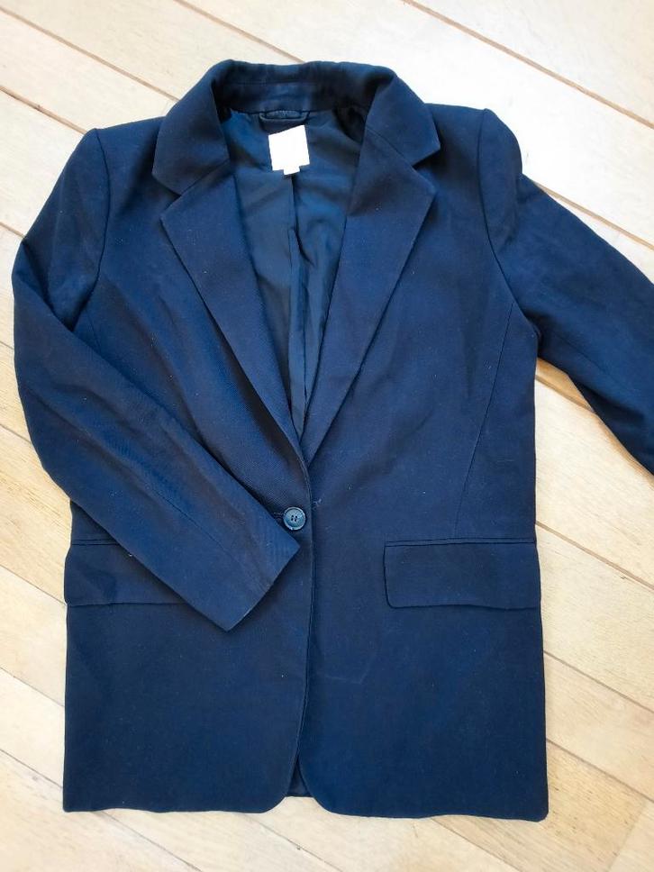 H&M lang colbert zwart maat XS, Kleding | Dames, Jasjes, Kostuums en Pakken, Zo goed als nieuw, Maat 34 (XS) of kleiner, Zwart