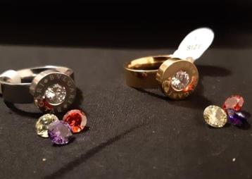 Damesring met 4 verwisselbare zirkonia's; Prijsknaller beschikbaar voor biedingen