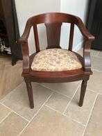Antieke Houten Stoel met Bloempatroon, Huis en Inrichting, Stoelen, Ophalen, Gebruikt, Bruin, Eén