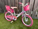 Fiets + zijwieltjes roze/wit leuke print 14 inch HANDREMMEN!, Fietsen en Brommers, Fietsen | Meisjes, Ophalen, Gebruikt, 14 inch of minder