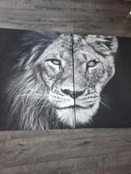 Leeuw Canvas Schilderij - Zwart Wit, Huis en Inrichting, Woonaccessoires | Schilderijen, Tekeningen en Foto's, Ophalen, 50 tot 75 cm