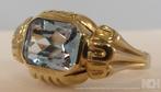 Antieke gouden Art Deco damesring met Aquamarijn, Sieraden, Tassen en Uiterlijk, Antieke sieraden, Goud, Met edelsteen, Ring, Verzenden