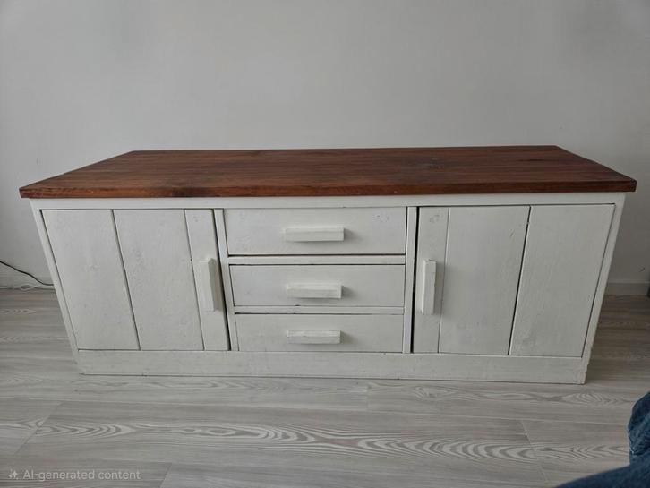 3delige woonkamer inboedel set in wit landelijke stijl, Huis en Inrichting, Kasten | Televisiemeubels, Gebruikt, Minder dan 100 cm