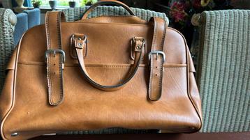 Vintage leren schooltas weekender cognac beschikbaar voor biedingen