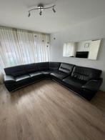 Natuzzi Editions zwarte leren bank, Huis en Inrichting, Ophalen, Gebruikt, Modern italiaans, Hoekbank