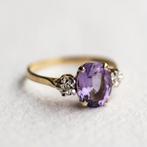 Vintage 9K gouden trilogy ring met Amethist & Diamant 17,25, Ophalen of Verzenden, Zo goed als nieuw, 17 tot 18, Met edelsteen