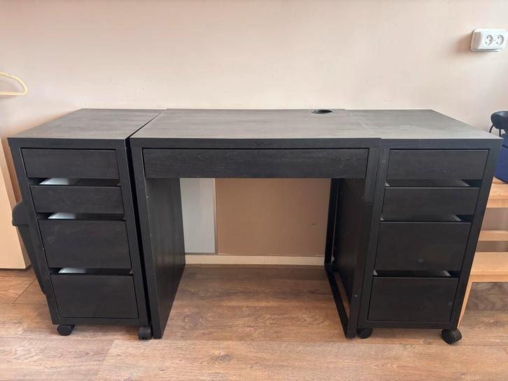 Ikea Micke Bureau + 2 Ladekastjes, Huis en Inrichting, Bureaus, Zo goed als nieuw, Bureau, Met wielen, Ophalen