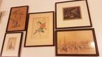 5 Fraaie tekeningen ingelijste tekeningen., Ophalen of Verzenden