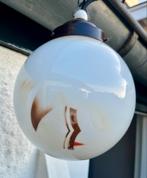 Vintage plafond/hanglamp glasbol met print en bakeliet., Ophalen of Verzenden, Gebruikt