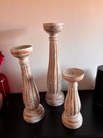Set van drie houten kandelaars whitewash, Ophalen, 25 tot 50 cm, Zo goed als nieuw, Bruin