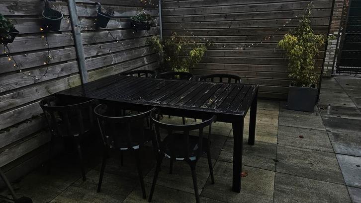 Mooie tuintafel - Zwart, Tuin en Terras, Tuinstoelen, Gebruikt, Kunststof, Ophalen
