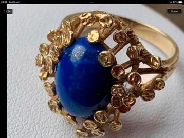 Unieke prachtige vintage gouden ring Lapis Lazuli 14 karaat 
