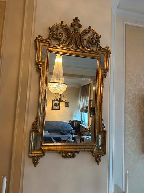 Gouden italiaanse spiegel in 17e eeuwse stijl, Antiek en Kunst, Antiek | Spiegels, 100 tot 150 cm, Rechthoekig, Ophalen