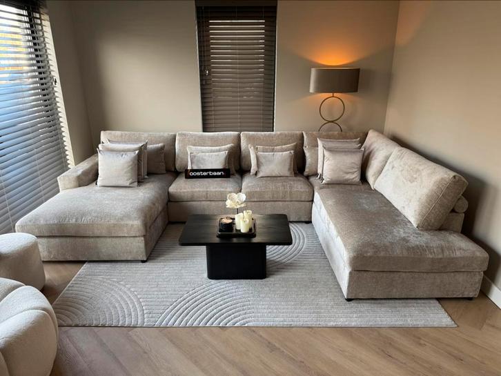 Luxe Velvet Teddy U-bank Nepal 180x370x240cm Sand NEW Uniek, Huis en Inrichting, Banken | Bankstellen, Nieuw, Hoekbank, Vierpersoons of meer