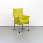 8x Montis Chaplin Eetkamerstoel Limegroen leder - rvs/dop, Ophalen of Verzenden, Zo goed als nieuw, Metaal