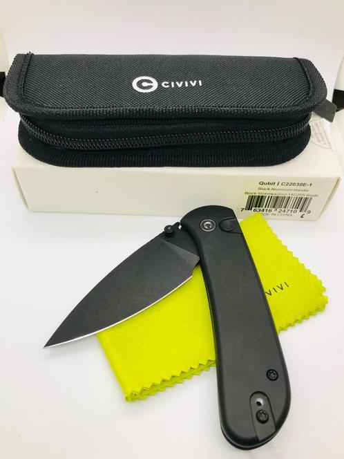 Civivi Qubit C22030E-1 Black Button Lock & Thumb Stud Knife, Caravans en Kamperen, Kampeergereedschap, Nieuw, Ophalen of Verzenden