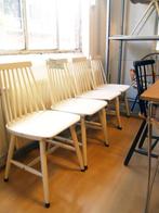 4x vintage wit houten stoelen Deense vormgeving, Vier, Gebruikt, Wit, Hout